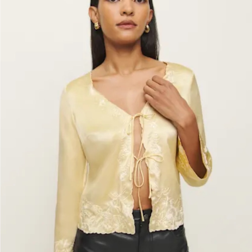 REFORMATION.  Rosina Silk Front-Tie – Butter Yellow color– Size S - Picture 2 of 9